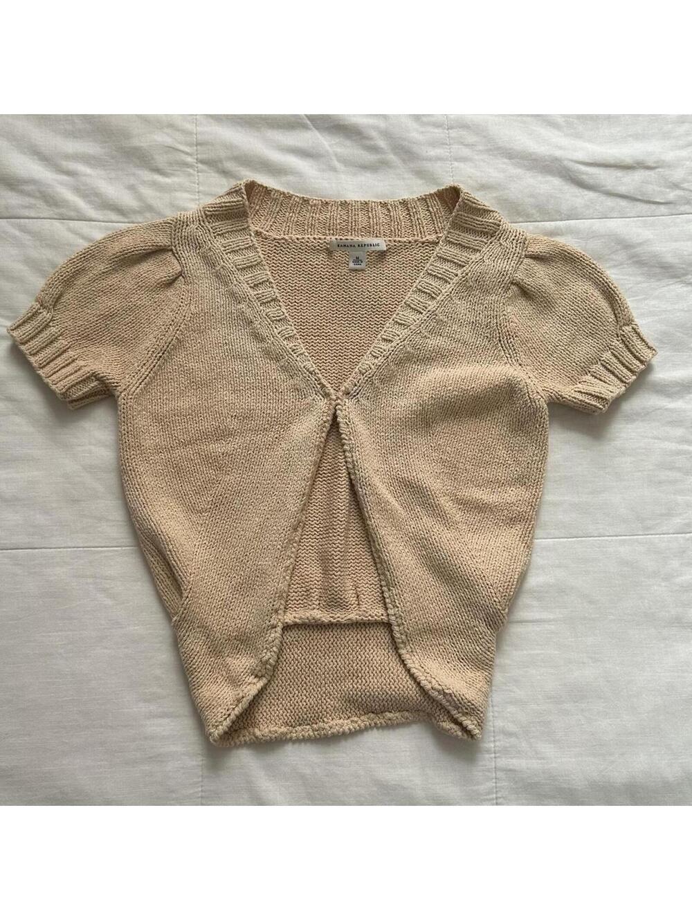Vintage Banana Republic Tan Chunky Knit Short Sleeve Cardigan Size M